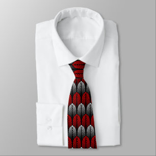 Art Deco Feather Pattern, Silver Grey and Red Tie