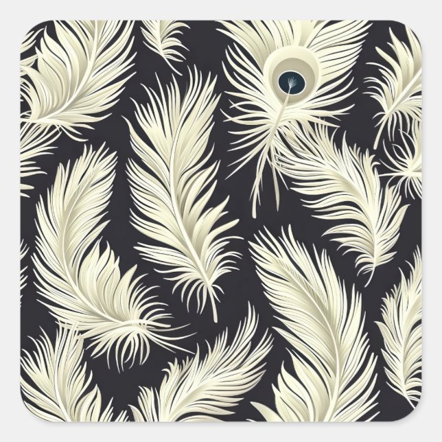 Art Deco Feather Pattern Square Sticker (Front)