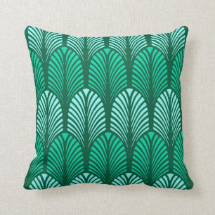Art Deco Feather Pattern, Turquoise and Aqua Cushion