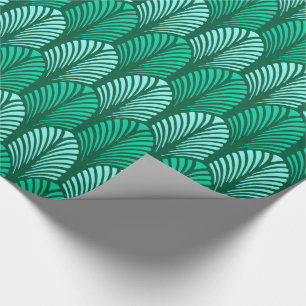 Art Deco Feather Pattern, Turquoise and Aqua Wrapping Paper