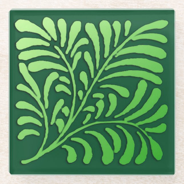 Art Deco fern pattern - shades of green Glass Coaster (Front)