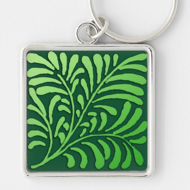 Art Deco fern pattern - shades of green Key Ring (Front)