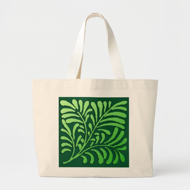 Art Deco fern pattern - shades of green Large Tote Bag (Front)
