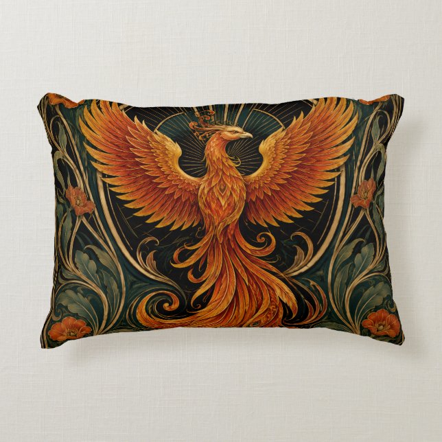 ART DECO FIERY PHOENIX  DECORATIVE CUSHION (Front)