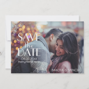 Art Deco Filigree Silver Grey on Navy Blue Photo Save The Date