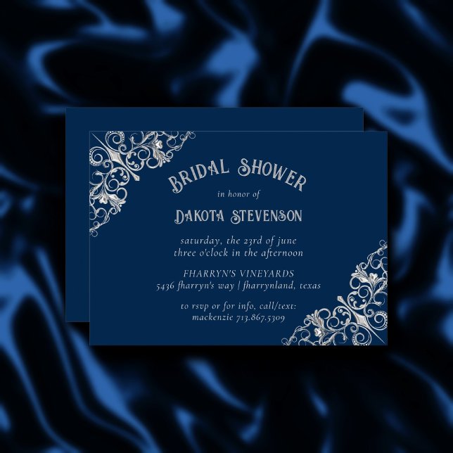 Art Deco Filigree | Silver Navy Blue Bridal Shower Invitation (Creator Uploaded)
