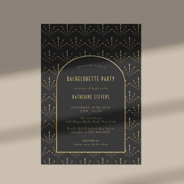 Art Deco Fireworks Gold Boho Frame Bachelorette Invitation (art deco bachelorette invitation gold fan flower fireworks roaring twenties gatsby black elegant )