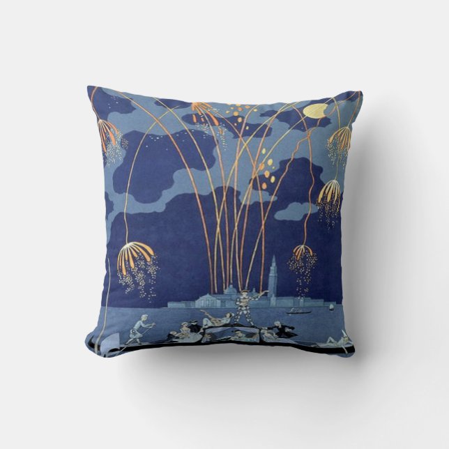 Art Deco "Fireworks in Venice" Throw Pillow (Front)