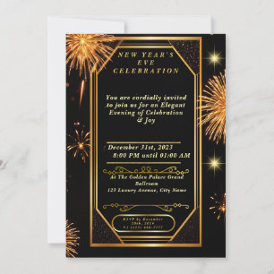 Art Deco Fireworks New Year's Eve Invitation