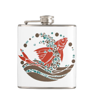 Art Deco Fish with bubbles Hip Flask