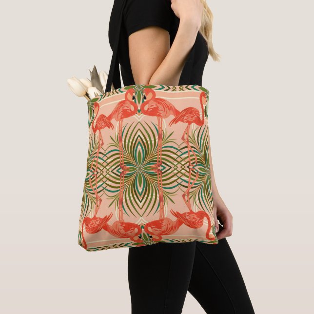 Art Deco Flamingo Beach Towel Tote Bag (Close Up)