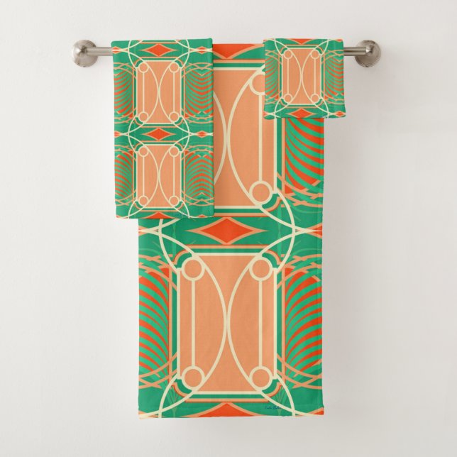 Art Deco Flamingo Pink and Aqua Towels (Insitu)