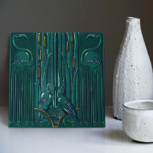 Art Deco Flamingo Wall Decor Art Nouveau Ceramic Tile