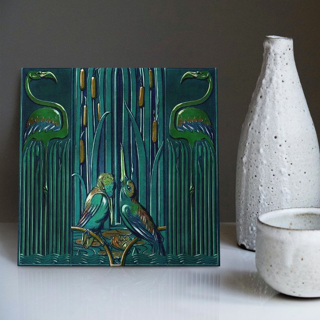 Art Deco Flamingo Wall Decor Art Nouveau Ceramic Tile (Creator Uploaded)