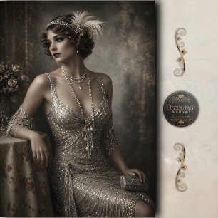 Art Deco Flapper Pearl Glam Decoupage Tissue Paper