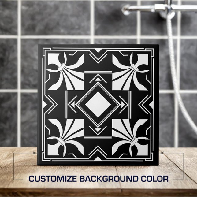 Art Deco Fleur-de-lis - black and white Ceramic Tile (Creator Uploaded)