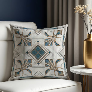 Art Deco Fleur-de-lis Blue and White Cushion