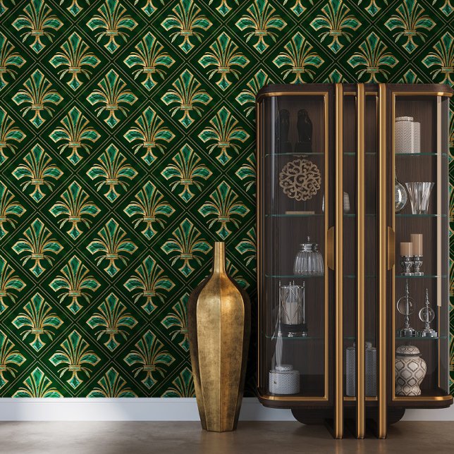 Art Deco Fleur-de-lis  Malachite and Gold Wallpaper (Creator Uploaded)