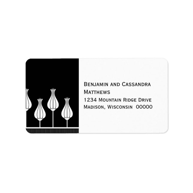 Art Deco Floral Address Labels, Black Label (Front)