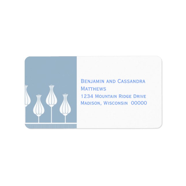 Art Deco Floral Address Labels, Blue Label (Front)