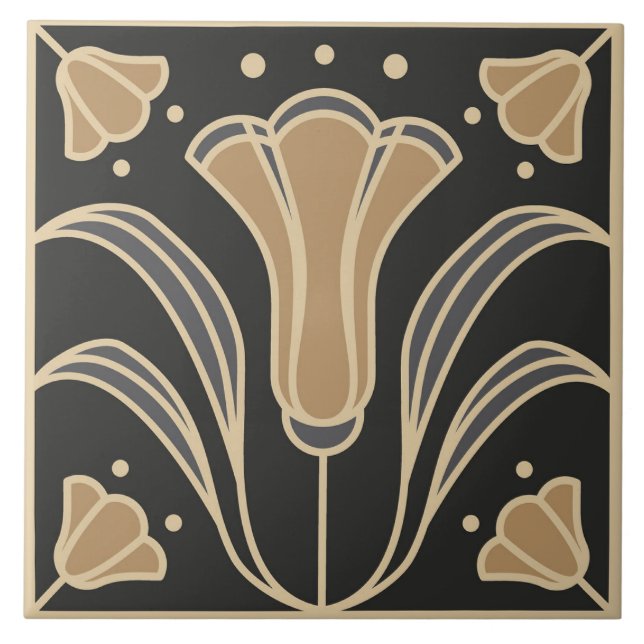 Art Deco Floral. Bluebell flowers 2  Ceramic Tile (Front)