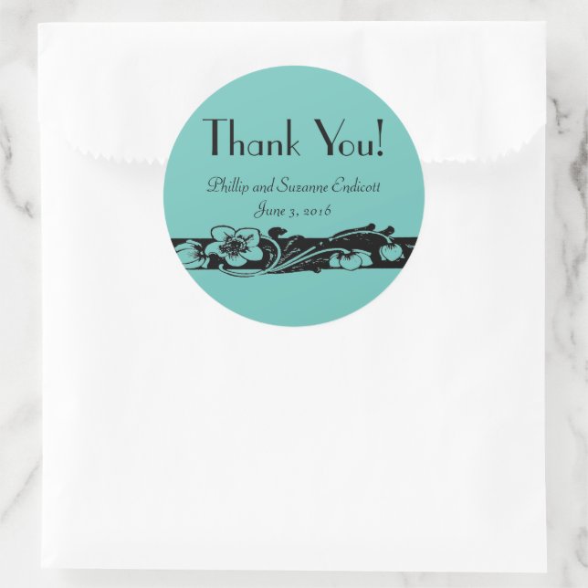 Art Deco Floral Border Wedding Thank You! Classic Round Sticker (Bag)