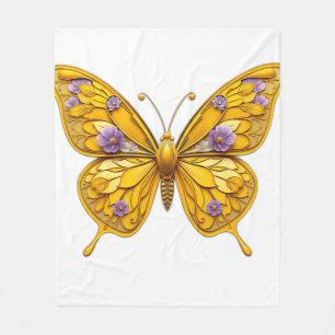 Art Deco Floral Butterfly Fleece Blanket