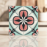 Art Deco Floral Design in Pink, Black, and Mint Ceramic Tile<br><div class="desc">Make a bold statement with this Art Deco-inspired floral tile design. Featuring an intricate symmetrical pattern with pink, black, and mint green accents on a soft cream background, this tile blends vintage elegance with a modern flair. Perfect for creating stunning backsplashes, accent walls, or decorative interior touches, this design is...</div>
