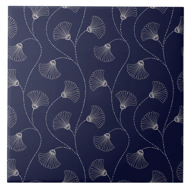 Art Deco Floral Fan Pattern  Ceramic Tile (Front)