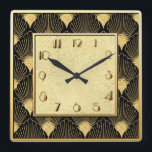 Art Deco Floral Fan Style Square Wall Clock<br><div class="desc">I love this pattern. It is a fan style pattern that looks like deco fans of the period. I have colored this pattern and clock in black and gold. This makes a lovely square art deco clock for your home.</div>