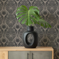 Art Deco Floral Feather Taupe & Charcoal