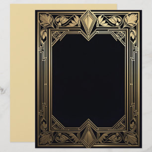 Art Deco Floral Frame Stationery Paper Custom Letterhead