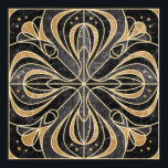 Art Deco Floral. Gold and Marble Poster<br><div class="desc">Art Deco marble tile stylised floral ornament with bluebells. Imitation marble tiles with gold outline (grey and sand)</div>