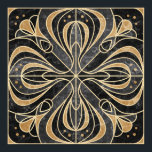 Art Deco Floral. Gold and Marble Poster<br><div class="desc">Art Deco marble tile stylised floral ornament with bluebells. Imitation marble tiles with gold outline (grey and sand)</div>