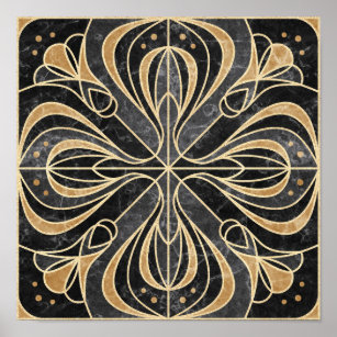 Art Deco Floral. Gold and Marble Poster