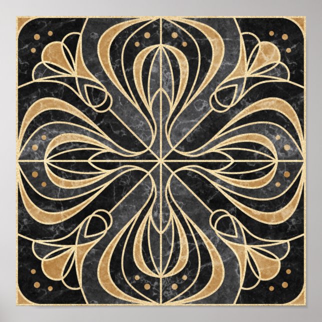 Art Deco Floral. Gold and Marble Poster (Front)
