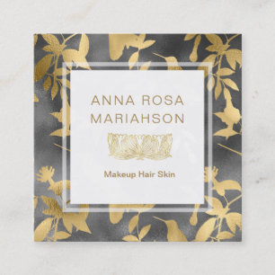 *~* Art Deco Floral Gold Bird Pattern Square Business Card