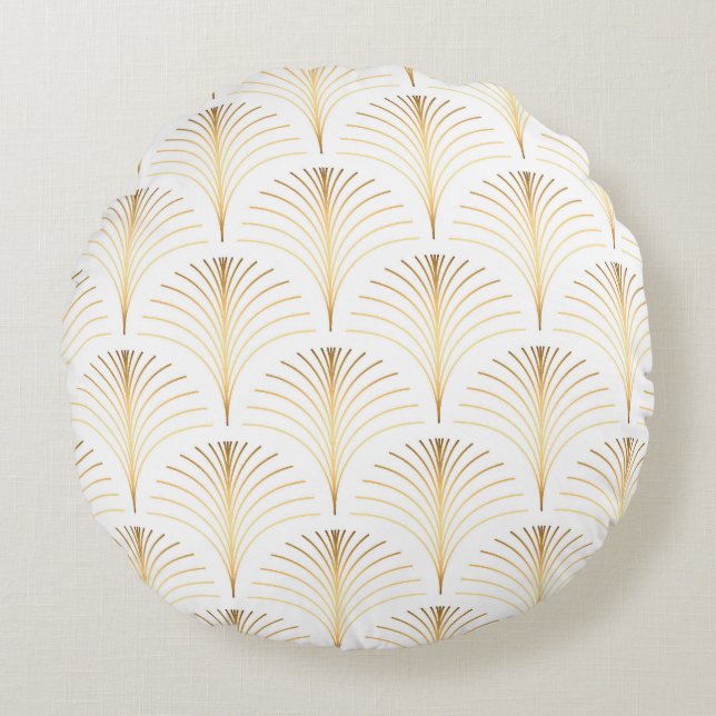 Art Deco Floral: Golden Elegance. Round Cushion (Front)