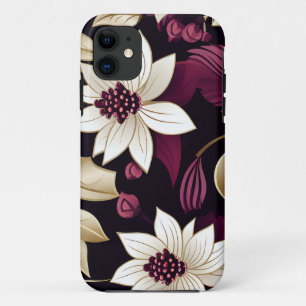 Art Deco Floral On Burgundy iPhone 11 Case