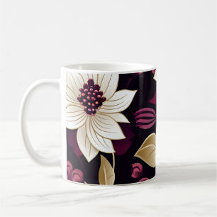 Art Deco Floral On Burgundy Coffee Mug