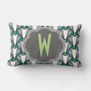 Art Deco Floral Pattern Monogrammed Lumbar Cushion