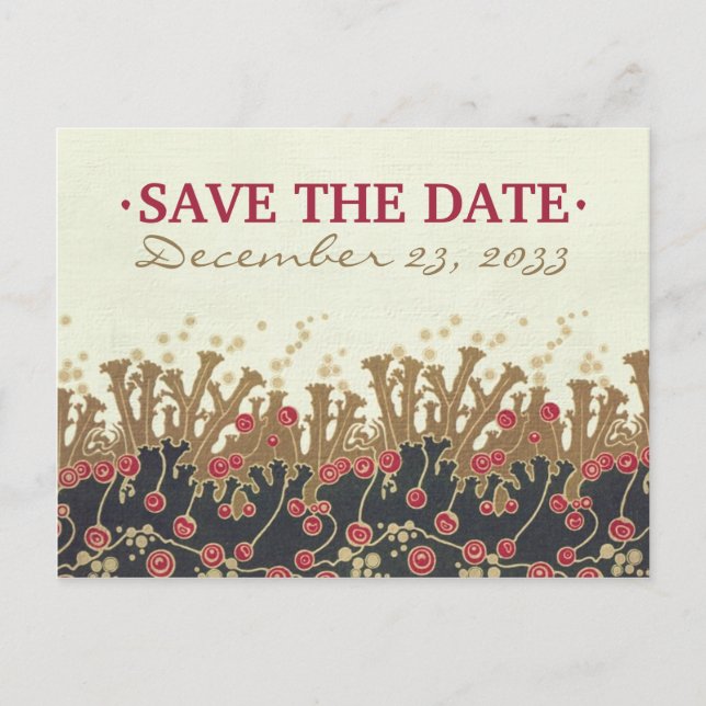 Art Deco Floral refwi2 wedding save the date Announcement Postcard (Front)