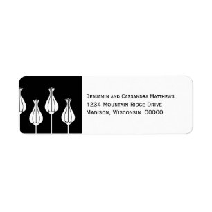 Art Deco Floral Return Address Labels, Black Label