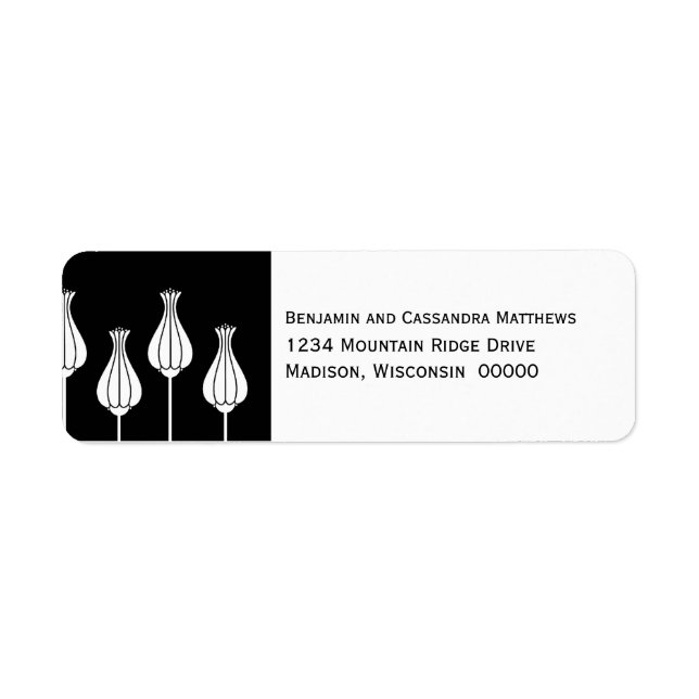 Art Deco Floral Return Address Labels, Black Label (Front)