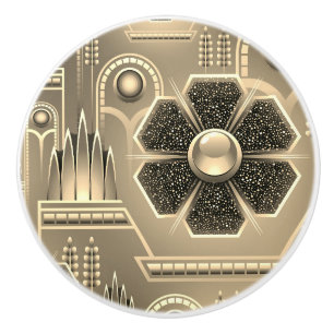 Art deco floral vintage gold geometric ceramic knob
