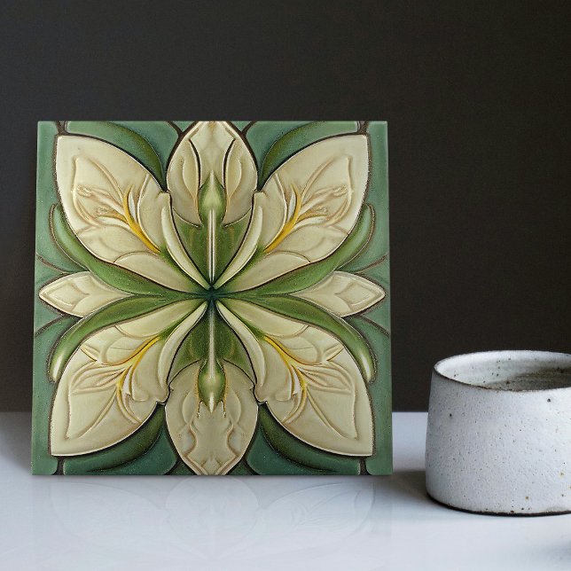 Art Deco Floral Wall Decor Art Nouveau Ceramic Tile (Seek more? Explore our collection for more matching tiles to uplift your space.)