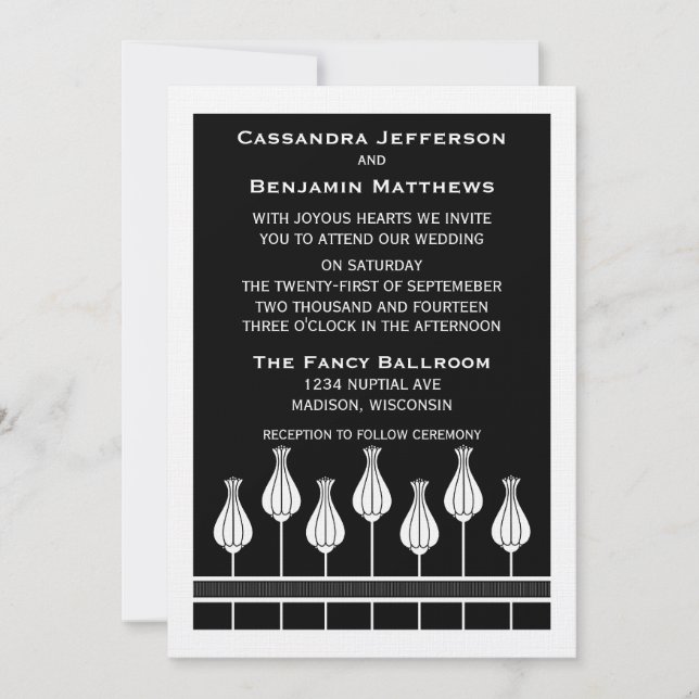 Art Deco Floral Wedding Invitation (Front)