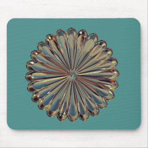 Art deco flower medallion teal and gold mouse pad