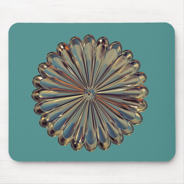 Art deco flower medallion teal and gold mouse pad (Front)