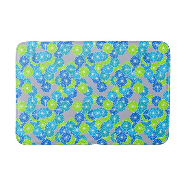 Art Deco flower pattern - blue and lime green Bath Mat (Front)